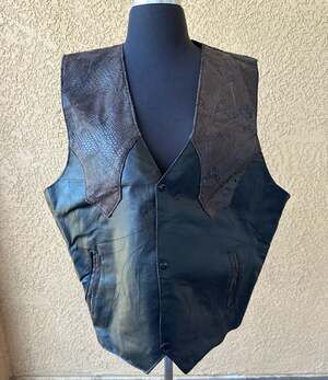 NWT Giovanni Navarre Genuine Lambskin Leather Vest, Faux Snakeskin Yoke Size 2X